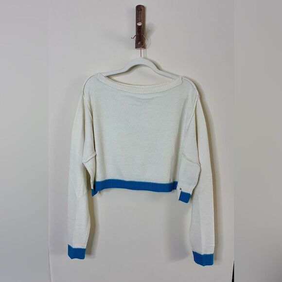 NWT Free People Into the Blue Long Sleeve Cropped Sweater in Tropical Blue - Picture 2 of 10
